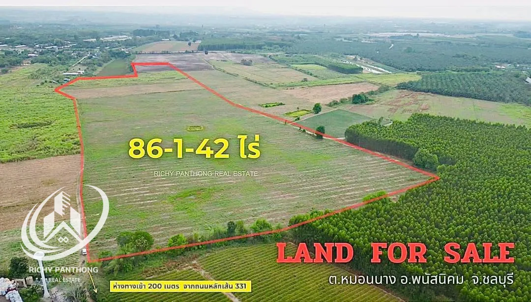 ขายที่ดินเปล่า 86-1-42 ไร่ (ใกล้ถนนเส้น 331) ต.หมอนนาง อ.พนัสนิคม จ.ชลบุรี
