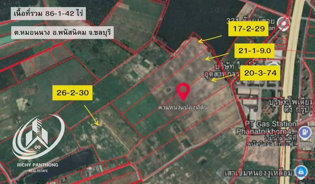 ขายที่ดินเปล่า 86-1-42 ไร่ (ใกล้ถนนเส้น 331) ต.หมอนนาง อ.พนัสนิคม จ.ชลบุรี - 2
