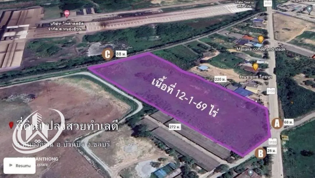 ขายที่ดิน 12-1-69 ไร่ (ผังม่วงลาย) ต.หนองอิรุณ อ.บ้านบึง จ.ชลบุรี - 2